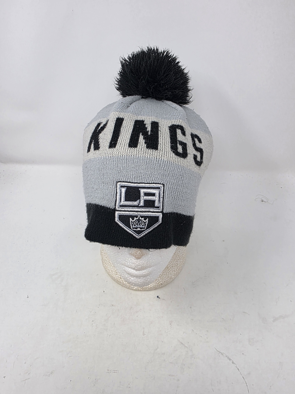 Old Time Sports LA Kings Knit Pom Beanie Hat Grey Black NHL Hockey OSFA